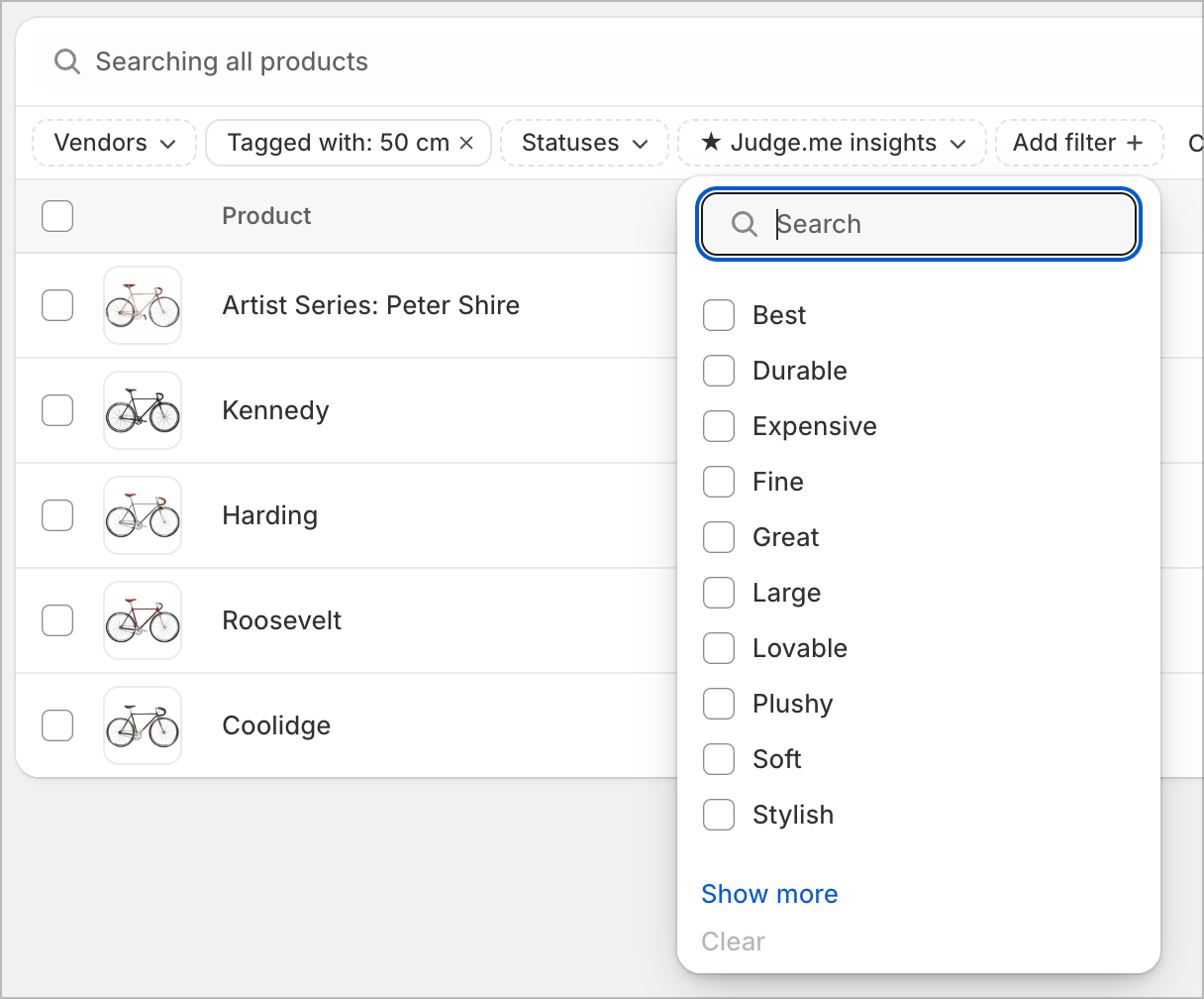 Judge.me insights as admin filters